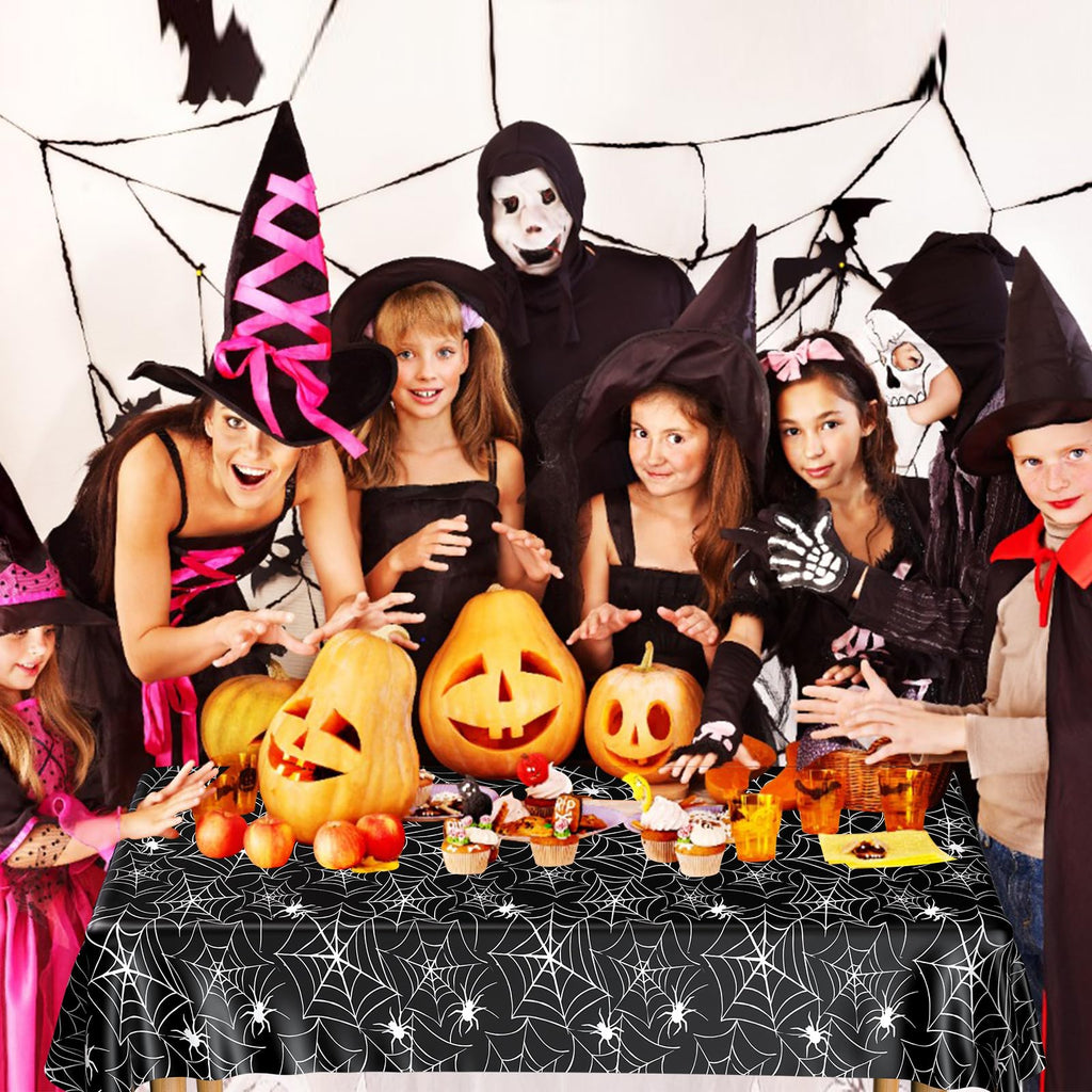 PLULON Halloween Tablecloth 137x 274cm Pumpkin Bat Skeleton Skull Plastic Table Cloth Happy Halloween Table Cover for Holiday Dinner Table Decorations Halloween Party Supplies
