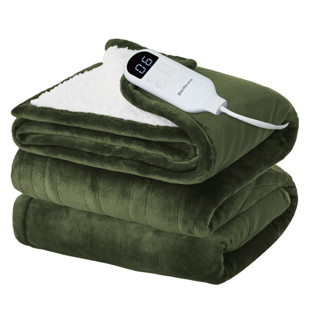 Bedsure Faux Fur Heated Blanket Twin Size, Tie-Dye Electric Blanket, Black