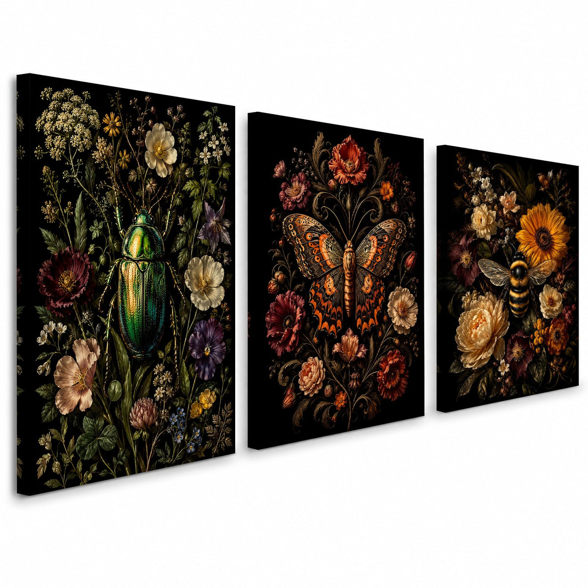 Soft Beige Floral Canvas Prints, Set of 3 Framed 12 x 16 Inch Wall Art