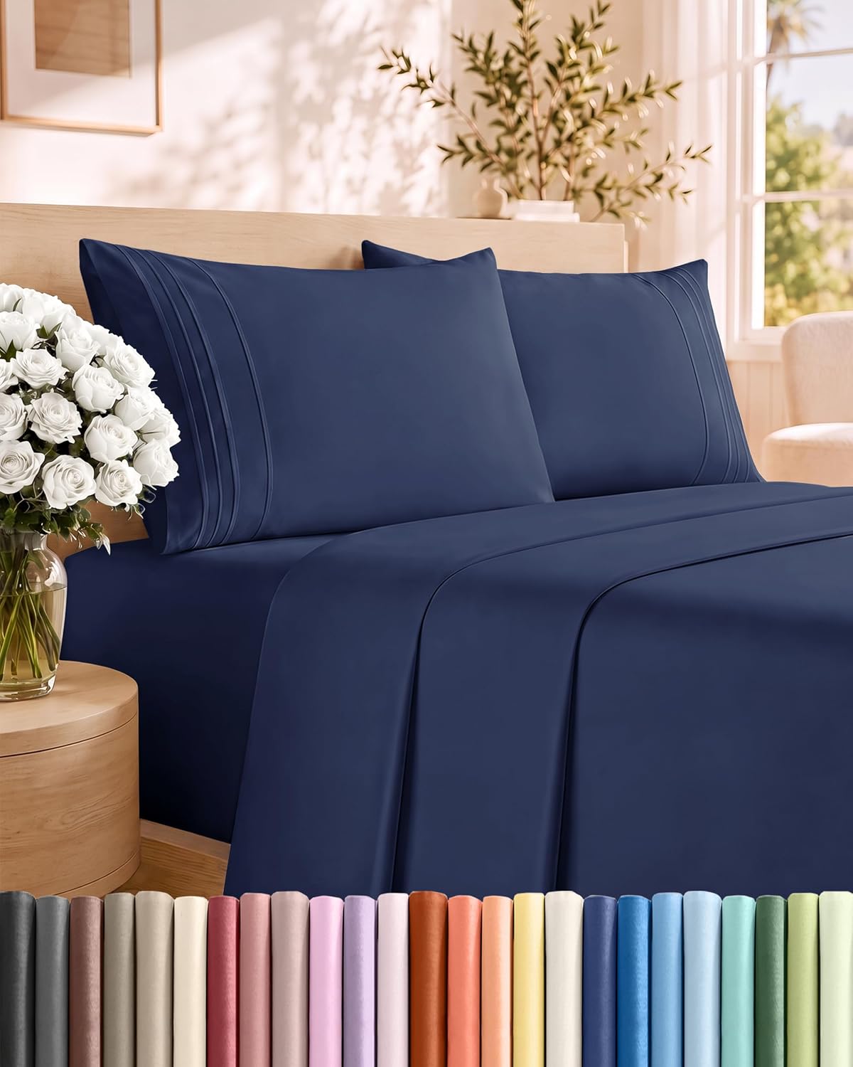 Queen Size 4 Piece Sheet Set - Breathable & Cooling Sheets - Dark Grey