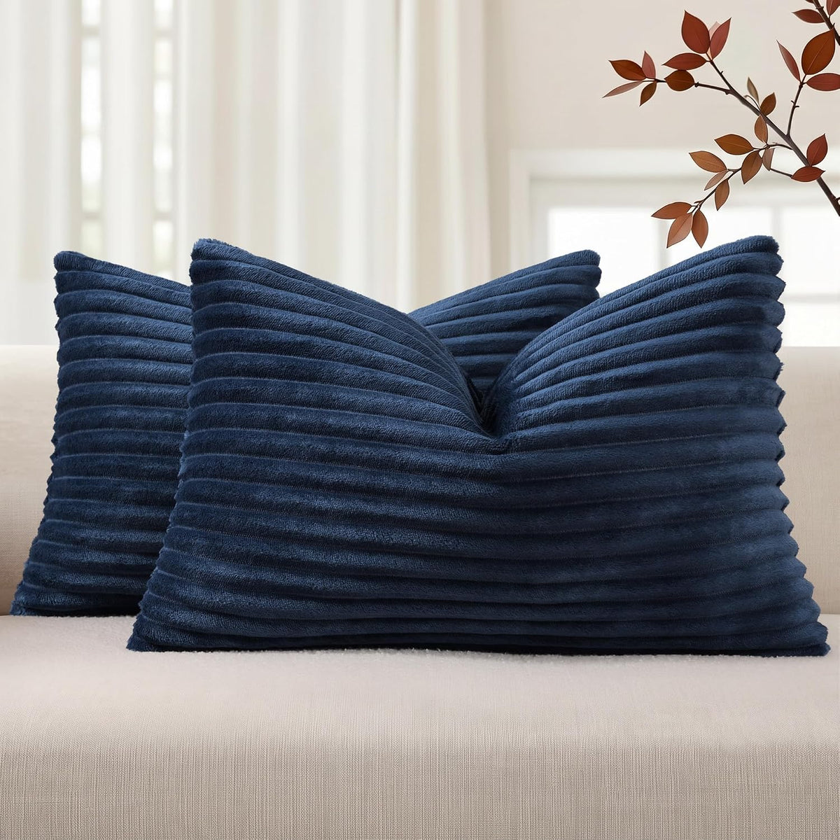Simmore Fall Soft Cream White Flannel Throw Pillow Covers 24X24 Set of 2