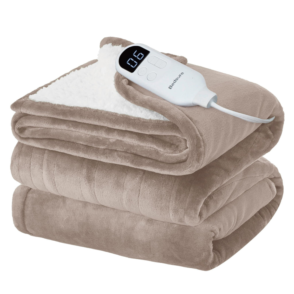 Bedsure Faux Fur Heated Blanket Twin Size, Tie-Dye Electric Blanket, Black