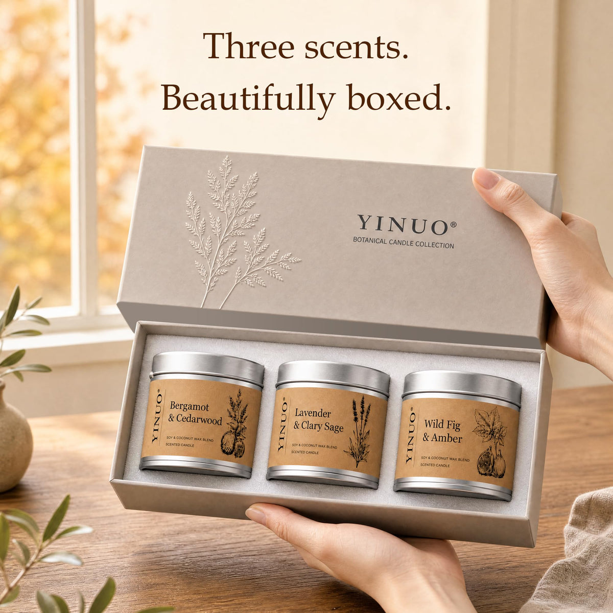 Yinuo Mirror Scented Candles Gift Set for Women, 6x100g Soy Wax, 6 Scents