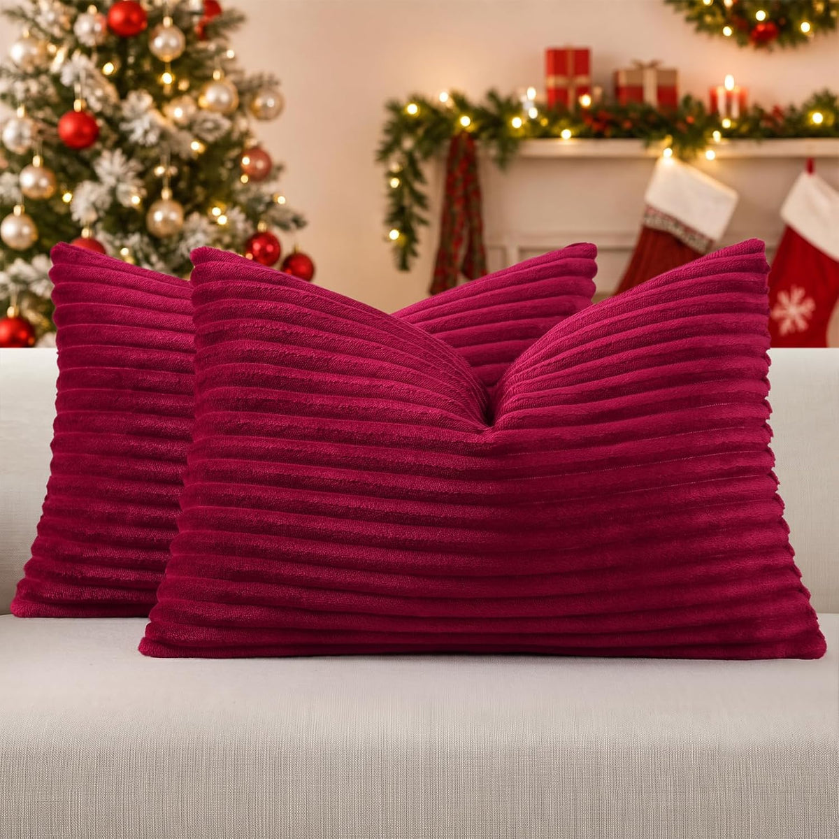 Simmore Fall Soft Cream White Flannel Throw Pillow Covers 24X24 Set of 2