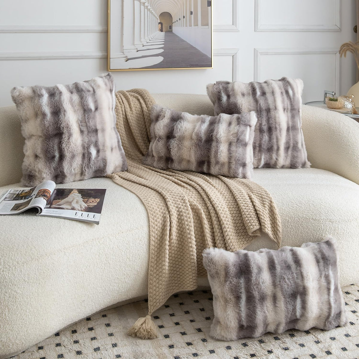 Madizz Pack of 2 Thick Plush Faux Wool Cushion Covers 45x45 cm Cream Soft Neutral Decorative Throw Pillow Covers Accent Boho Pillowcases for Couch Sofa Bedroom Pillow Shell
