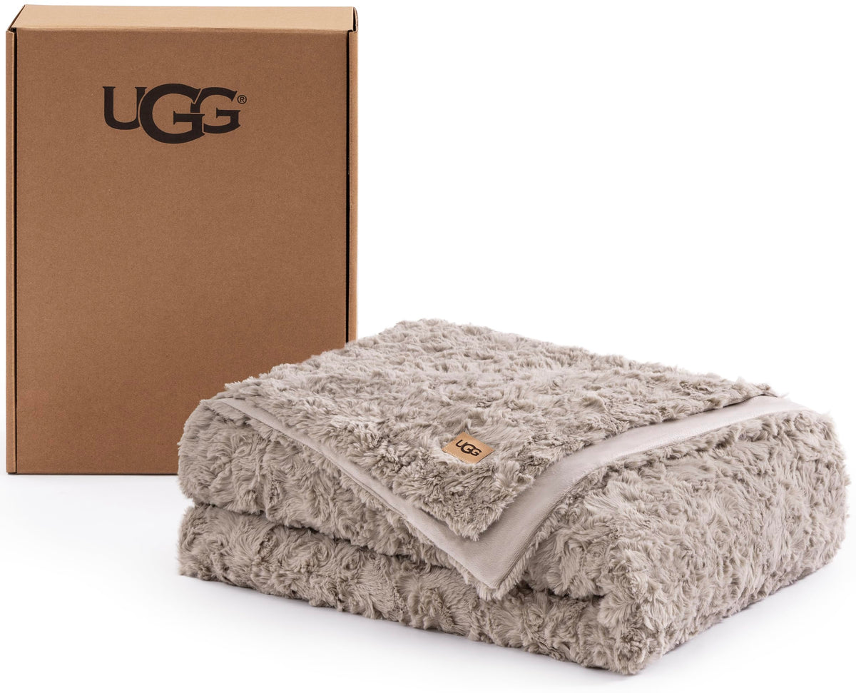 UGG Adalee Throw Blanket for Bed, Faux Fur Blanket, 50" x 70", Brown