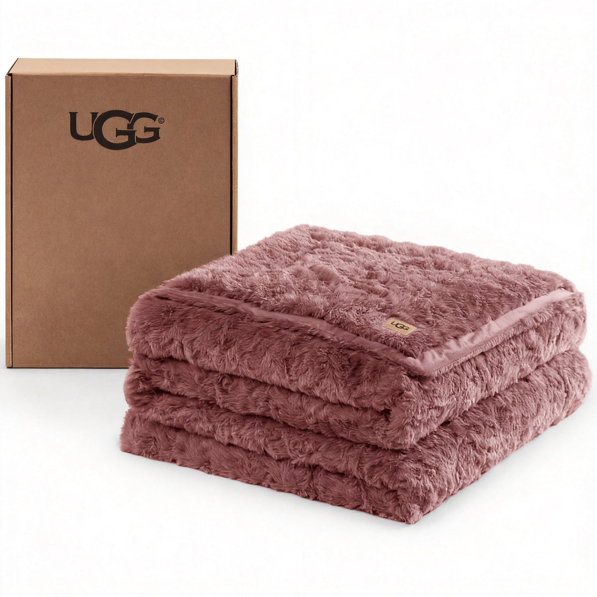 UGG Adalee Throw Blanket for Bed, Faux Fur Blanket, 50" x 70", Brown
