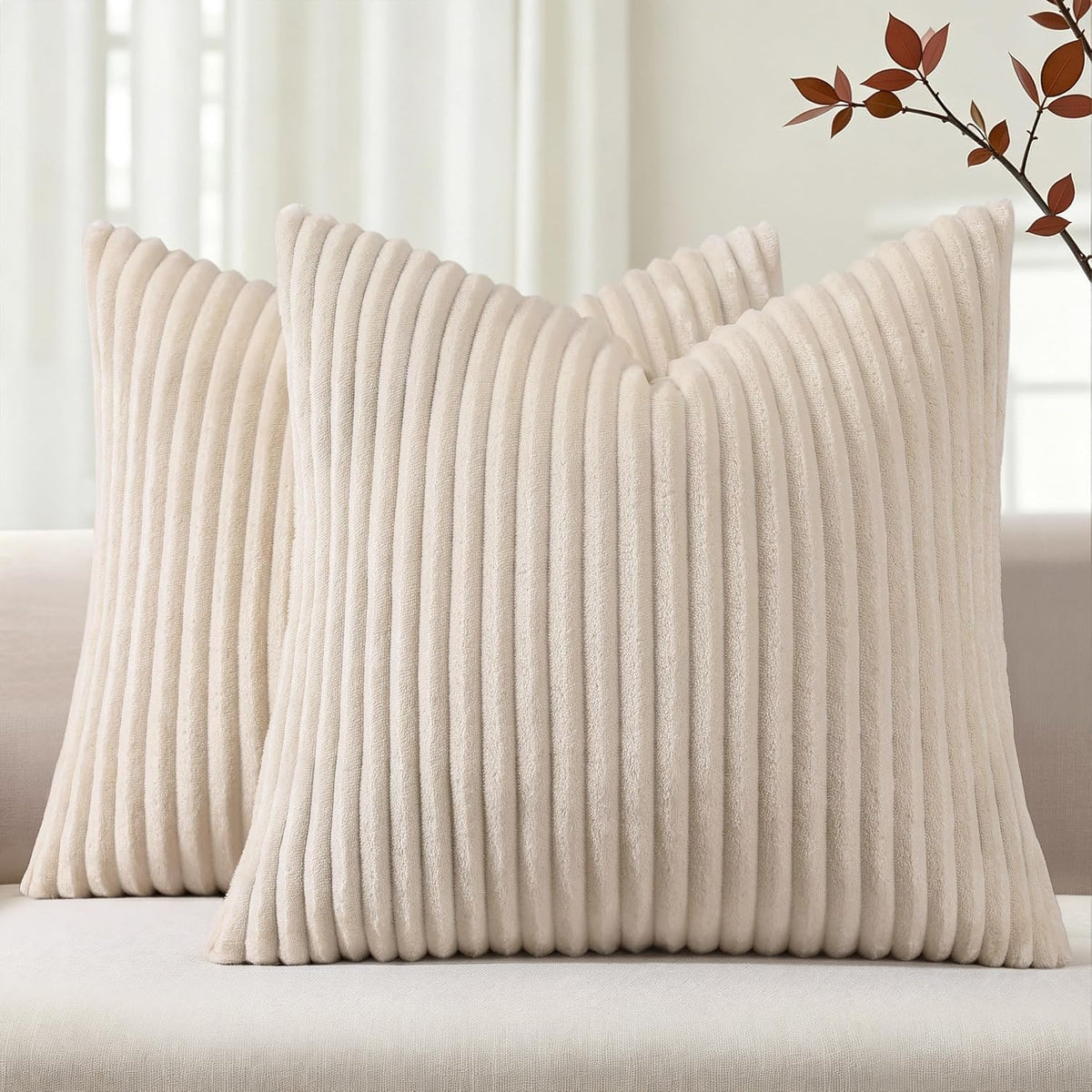 Simmore Fall Soft Cream White Flannel Throw Pillow Covers 24X24 Set of 2