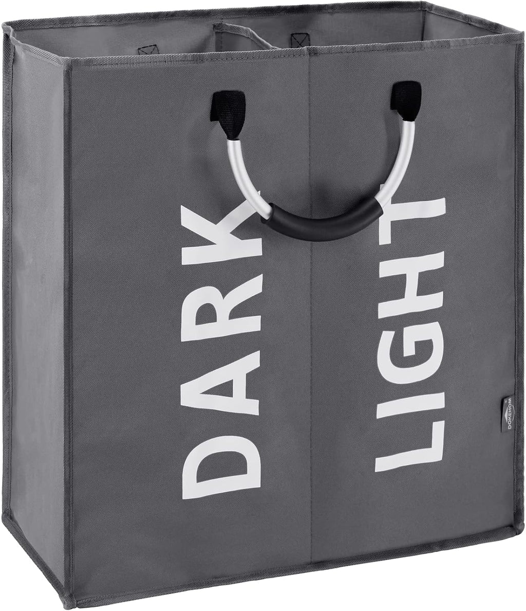 DOKEHOM 80L Collapsible Laundry Basket Bag with 2 Sections, Dark Grey