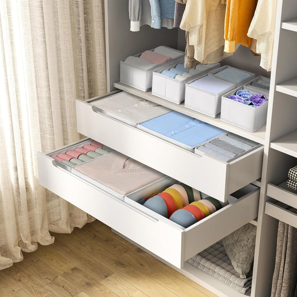 DIMJ 12 Pack Drawer Organisers Foldable Storage Box Fabric Drawer Dividers Wardrobe Storage Organiser Storage Cubes for Bras, Socks, Underwear, Ties, Scarves, Cosmetics