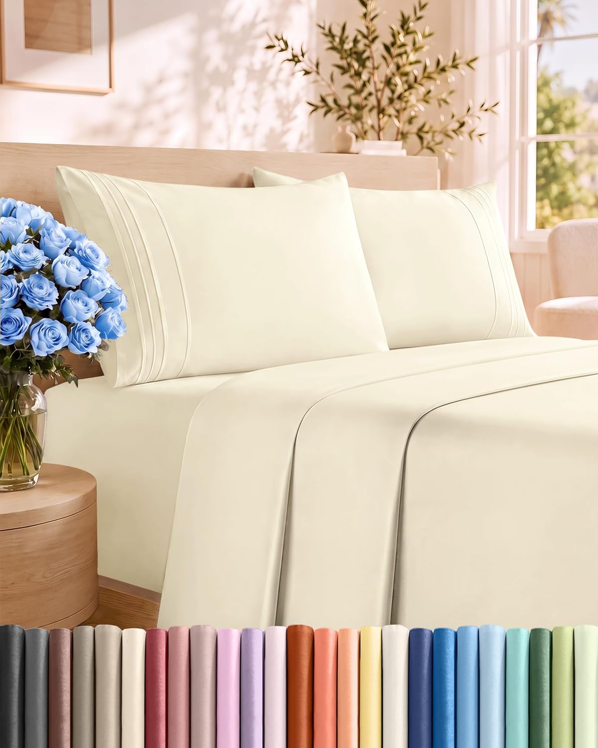 Queen Size 4 Piece Sheet Set - Breathable & Cooling Sheets - Dark Grey