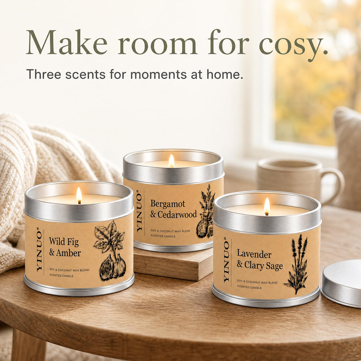Yinuo Mirror Scented Candles Gift Set for Women, 6x100g Soy Wax, 6 Scents