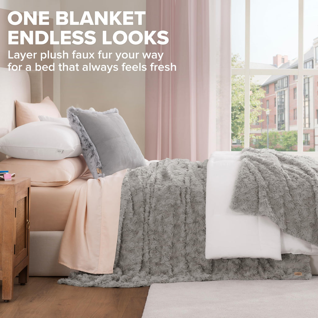 UGG Adalee Throw Blanket for Bed, Faux Fur Blanket, 50" x 70", Brown