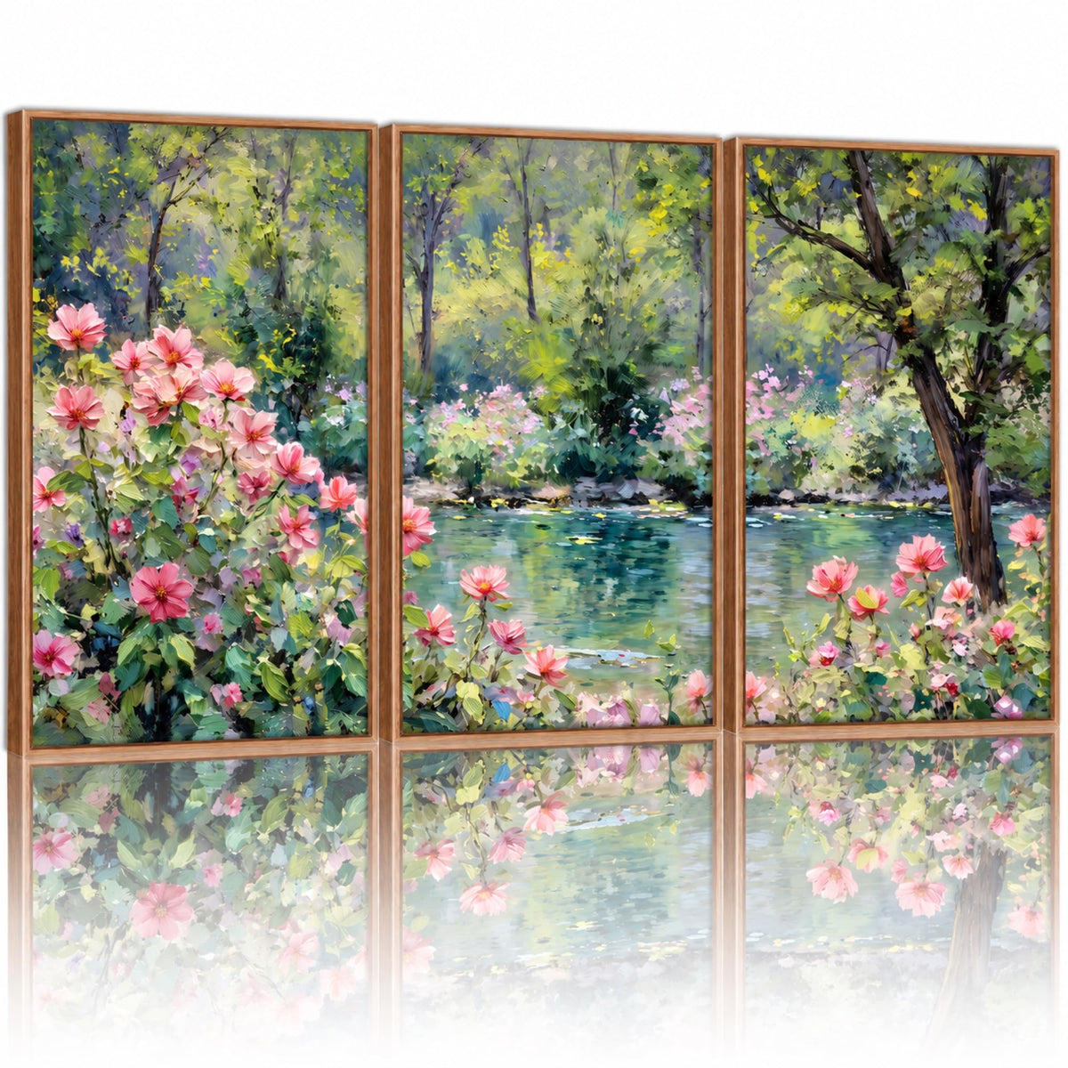 Framed Monet Wall Art Set of 3, Impressionist Botanical Floral Canvas Wall Decor, Vintage Cottagecore Artwork Paintings, Nature Landscape Flowers Prints for Living Room Bedroom, 30 x 40 cm x 3