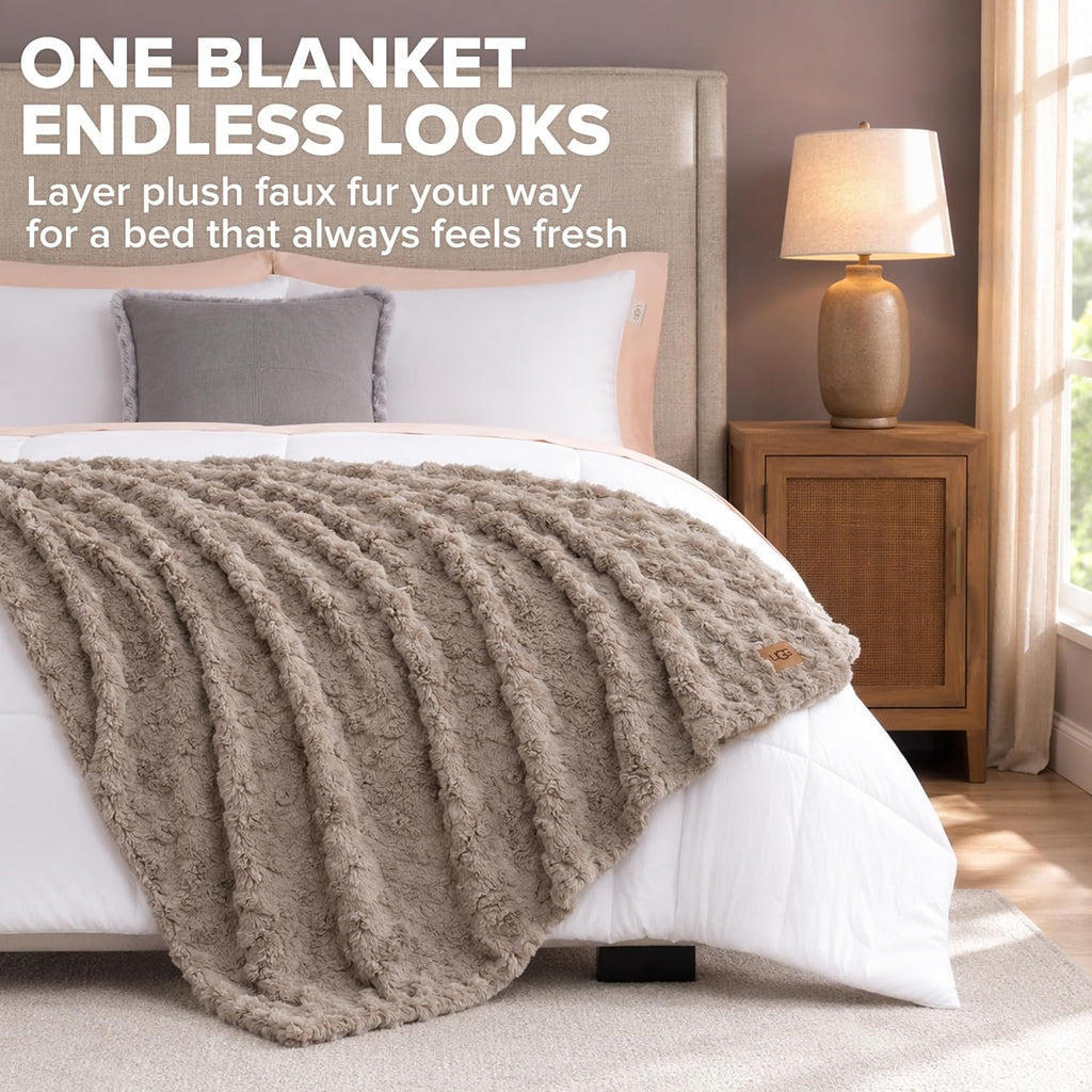 UGG Adalee Throw Blanket for Bed, Faux Fur Blanket, 50" x 70", Brown