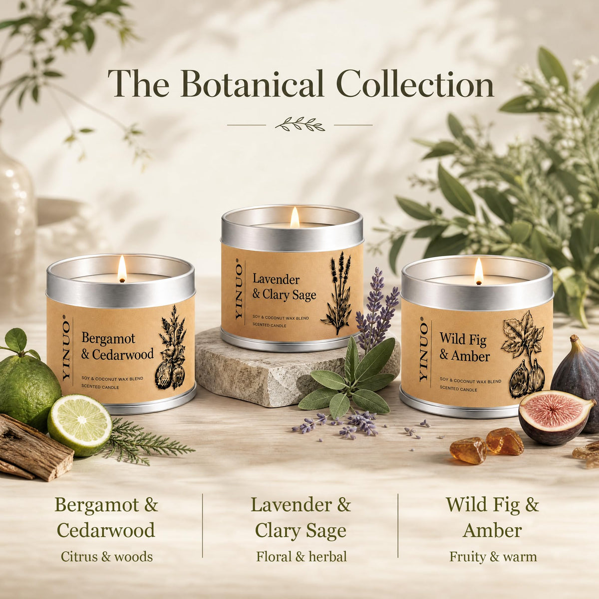 Yinuo Mirror Scented Candles Gift Set for Women, 6x100g Soy Wax, 6 Scents