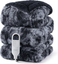 Bedsure Faux Fur Heated Blanket Twin Size, Tie-Dye Electric Blanket, Black