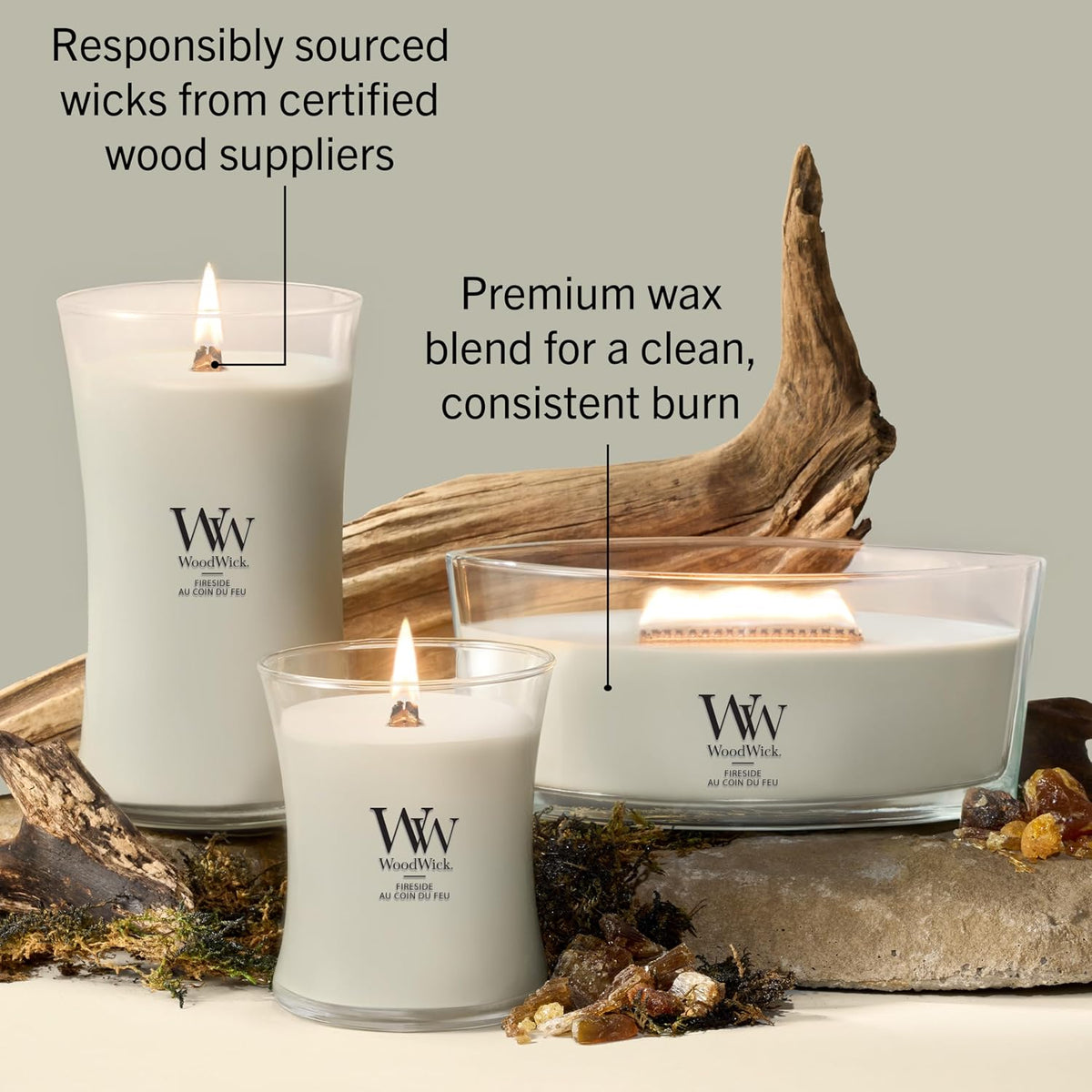 WoodWick Ellipse Scented Candle | Fireside | with Crackling Wick | Burn Time: Up to 50 Hours