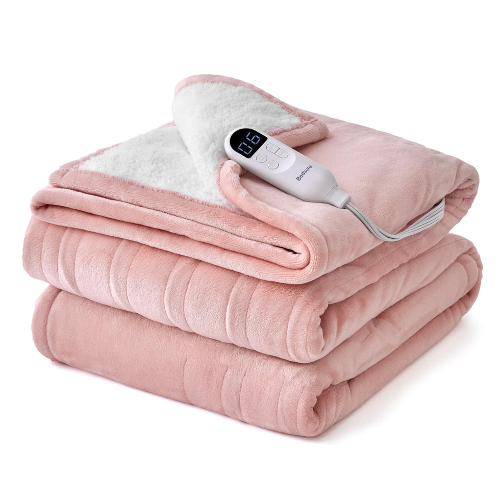 Bedsure Faux Fur Heated Blanket Twin Size, Tie-Dye Electric Blanket, Black