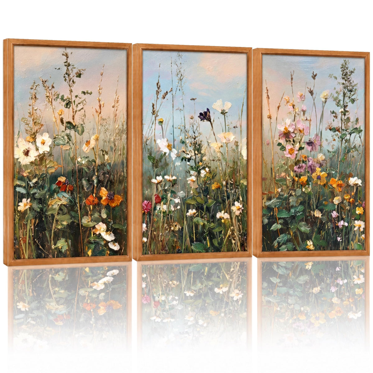 Framed Monet Wall Art Set of 3, Impressionist Botanical Floral Canvas Wall Decor, Vintage Cottagecore Artwork Paintings, Nature Landscape Flowers Prints for Living Room Bedroom, 30 x 40 cm x 3