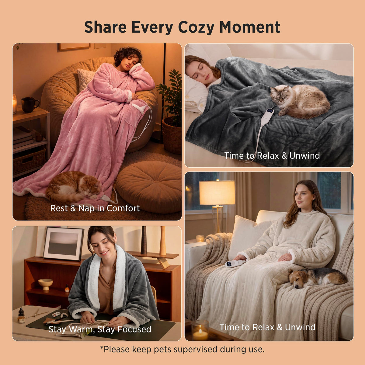 Bedsure Fleece Wearable Heated Blanket - Electric Throw, 127 x 180 cm, Grey