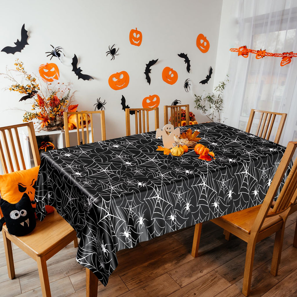 PLULON Halloween Tablecloth 137x 274cm Pumpkin Bat Skeleton Skull Plastic Table Cloth Happy Halloween Table Cover for Holiday Dinner Table Decorations Halloween Party Supplies