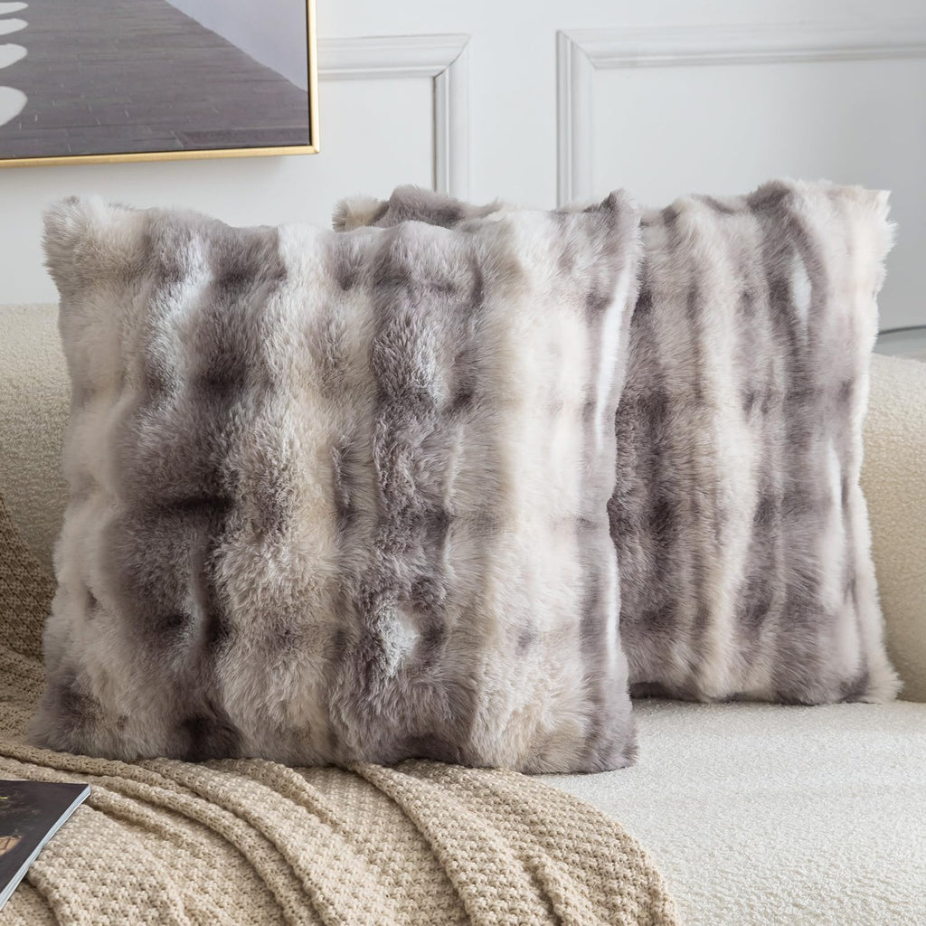 Madizz Pack of 2 Thick Plush Faux Wool Cushion Covers 45x45 cm Cream Soft Neutral Decorative Throw Pillow Covers Accent Boho Pillowcases for Couch Sofa Bedroom Pillow Shell
