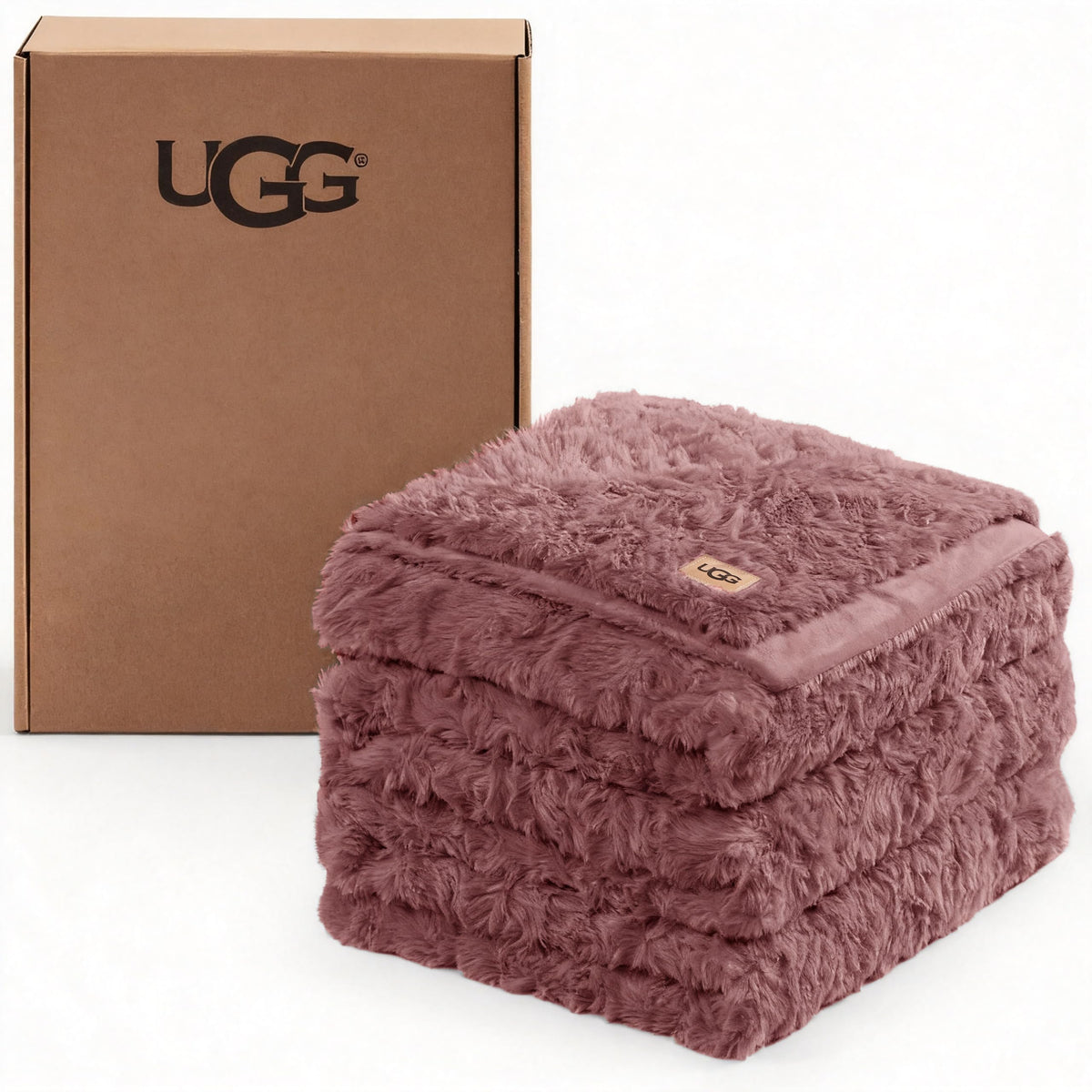 UGG Adalee Throw Blanket for Bed, Faux Fur Blanket, 50" x 70", Brown