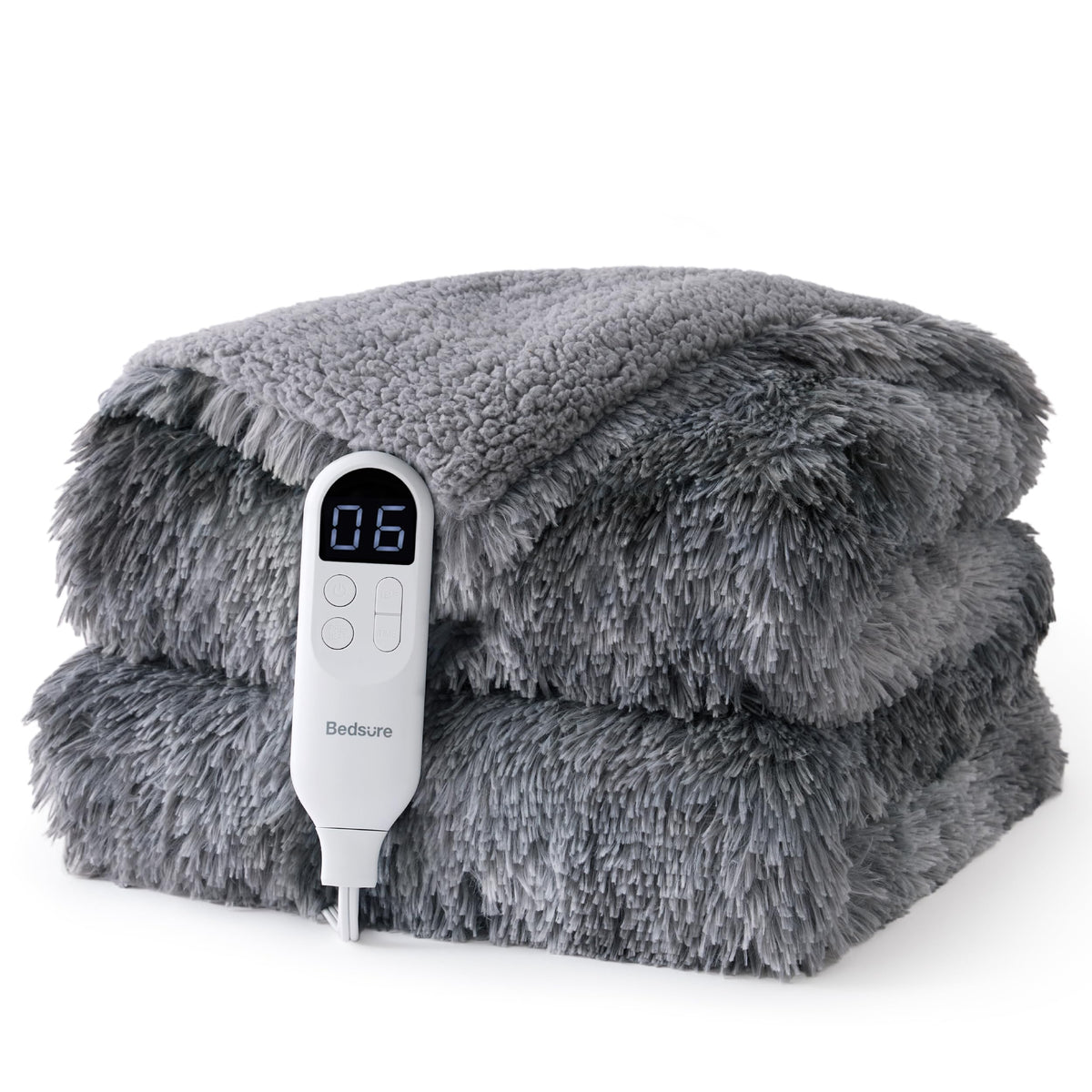 Bedsure Faux Fur Heated Blanket Twin Size, Tie-Dye Electric Blanket, Black