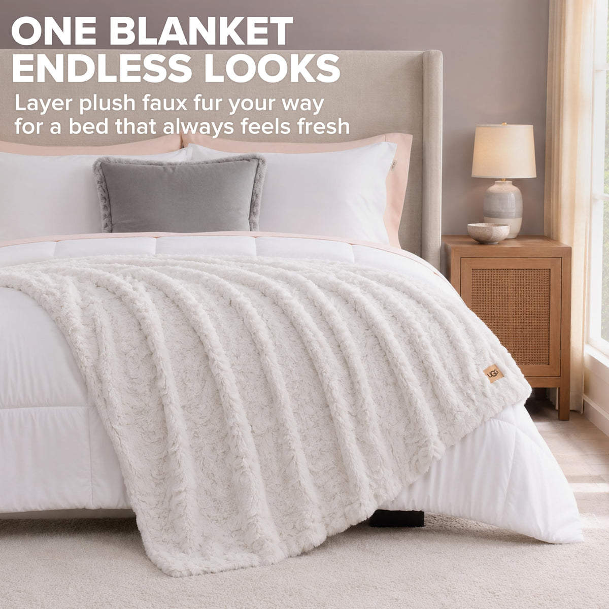 UGG Adalee Throw Blanket for Bed, Faux Fur Blanket, 50" x 70", Brown
