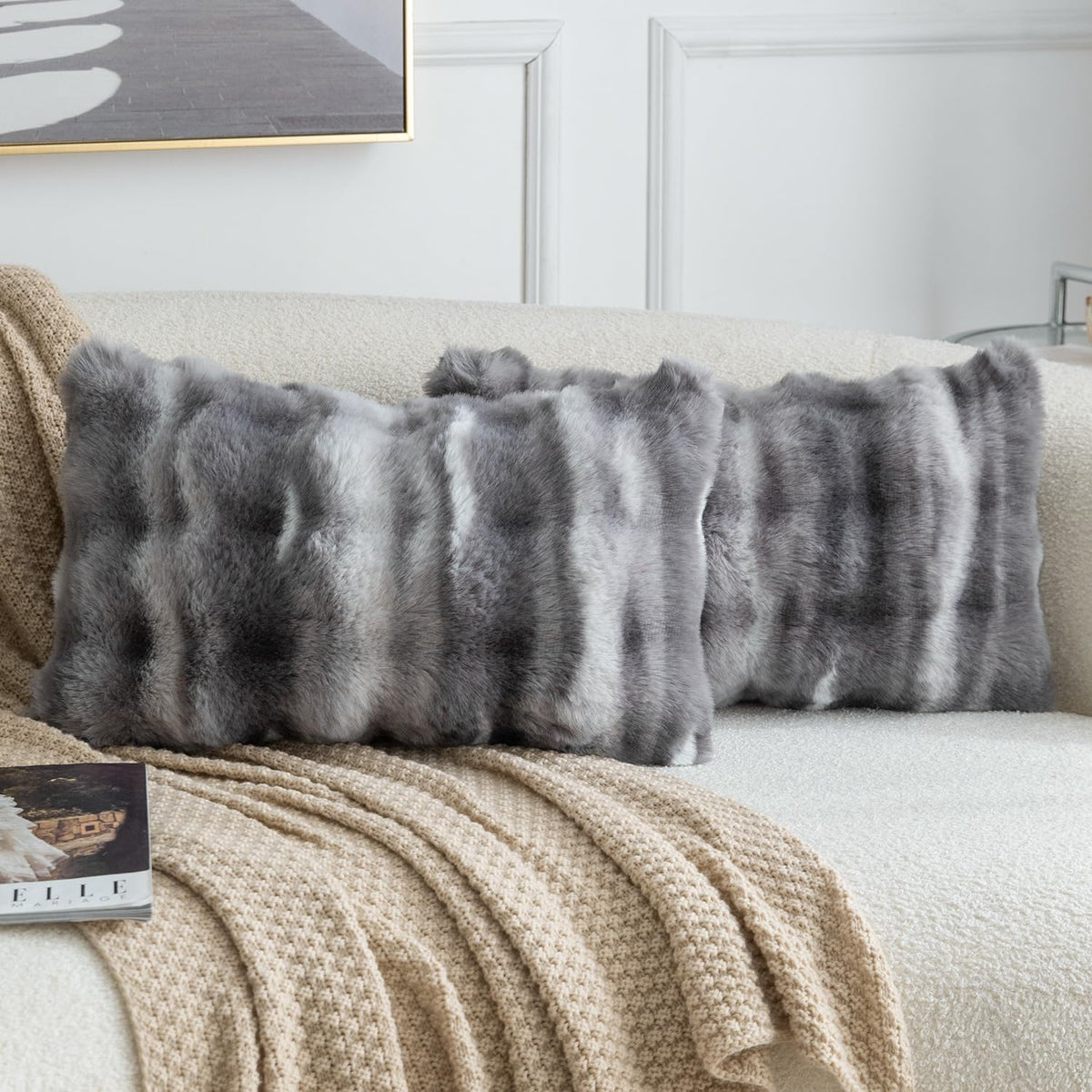Madizz Pack of 2 Thick Plush Faux Wool Cushion Covers 45x45 cm Cream Soft Neutral Decorative Throw Pillow Covers Accent Boho Pillowcases for Couch Sofa Bedroom Pillow Shell