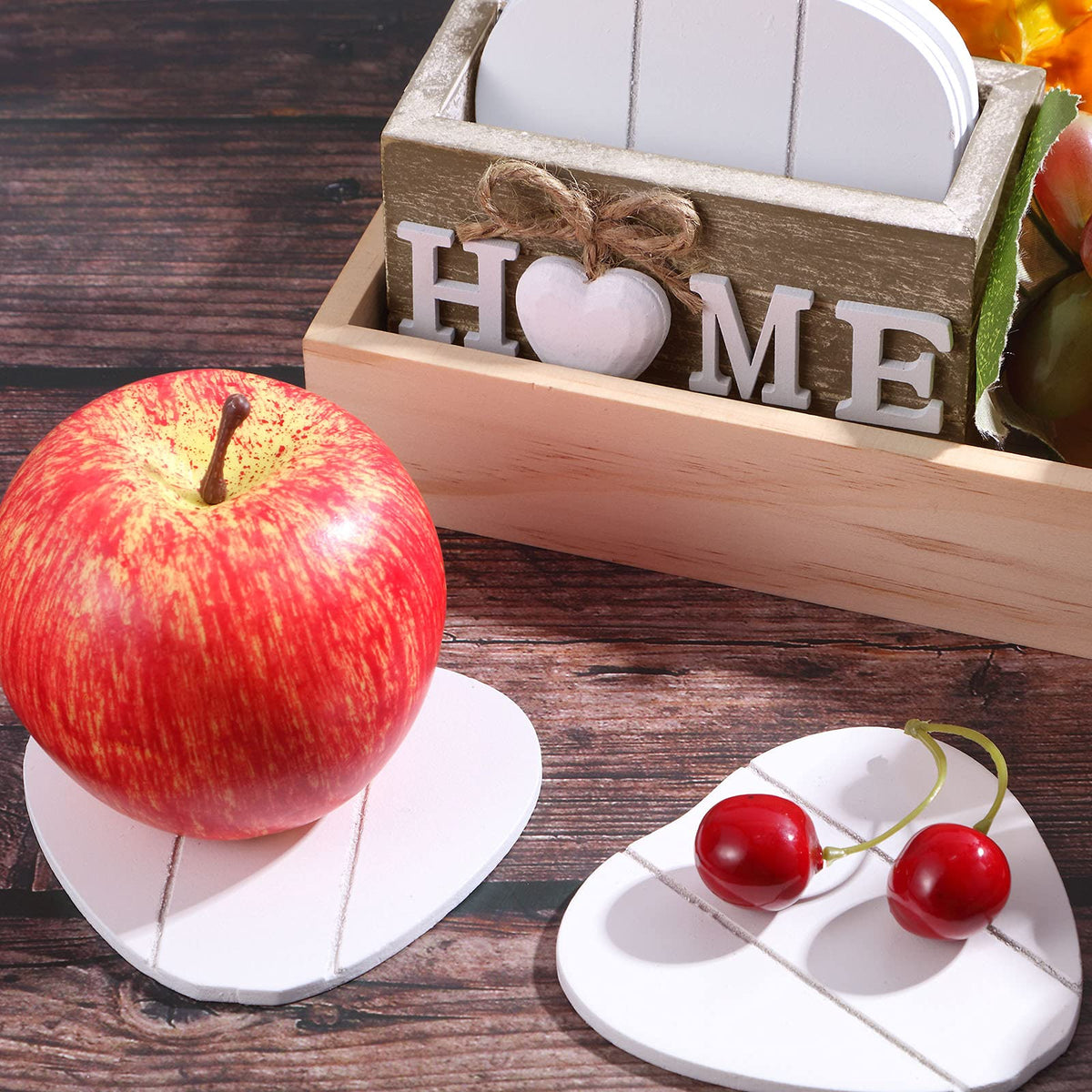 Patelai Set of 6 Wooden Heart Coasters House Warming Gifts, Home, Grey