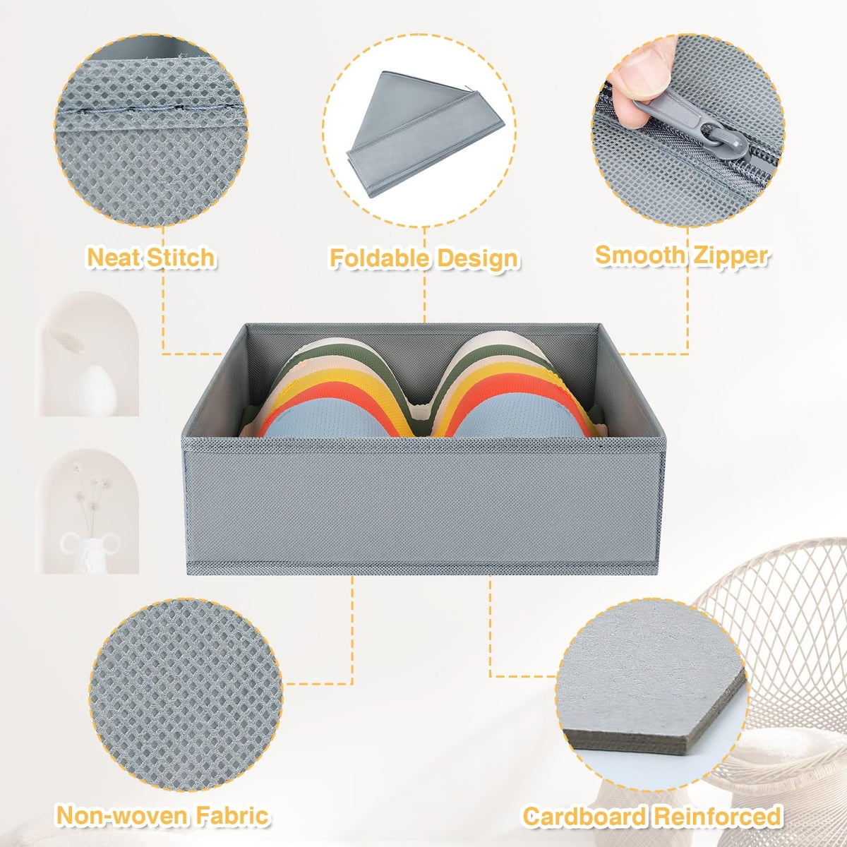 DIMJ 12 Pack Drawer Organisers Foldable Storage Box Fabric Drawer Dividers Wardrobe Storage Organiser Storage Cubes for Bras, Socks, Underwear, Ties, Scarves, Cosmetics