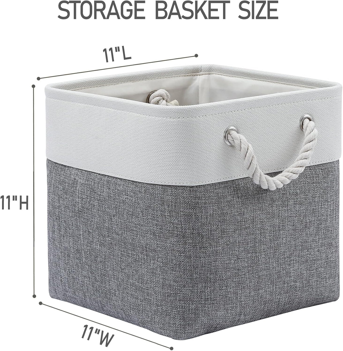 28 x 28 x 28 cm Cube Storage Boxes, 4 Pack Large Collapsible Fabric Storage Bin with Ropes, Foldable Storage Cubes for Home, Office,Closet, Clothes, Toys Organizer (White & Grey)