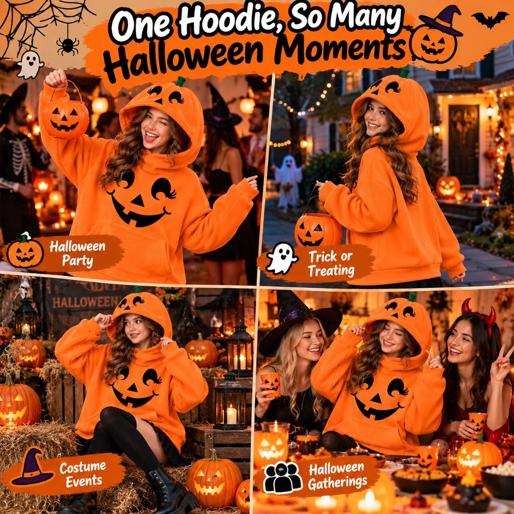 Halloween Jumper Women's Halloween Pumpkin Hoodie Long Sleeve Oversized Sweatshirt Relaxed Oversized, Comfortable, Funny, Novelty, Halloween Parties, Costume Events, Trick or Treating, Gatherings