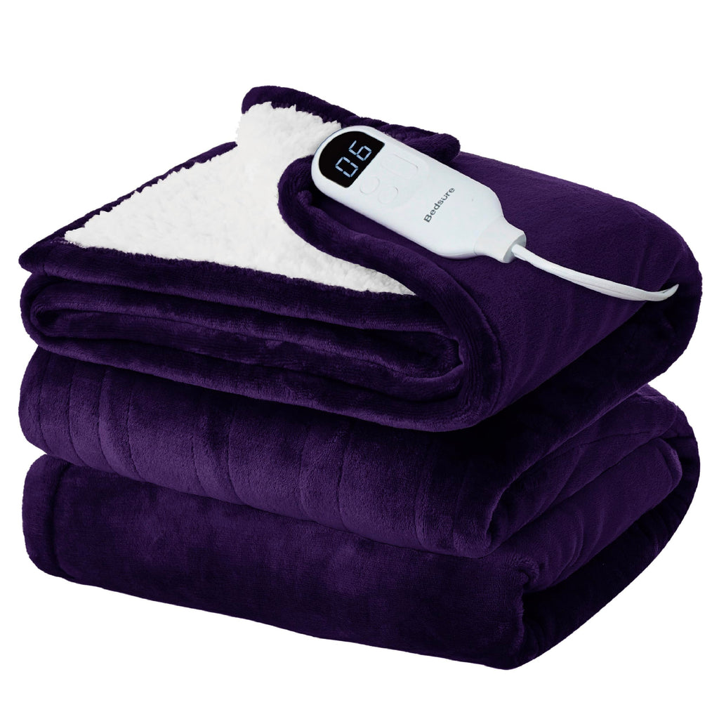 Bedsure Faux Fur Heated Blanket Twin Size, Tie-Dye Electric Blanket, Black