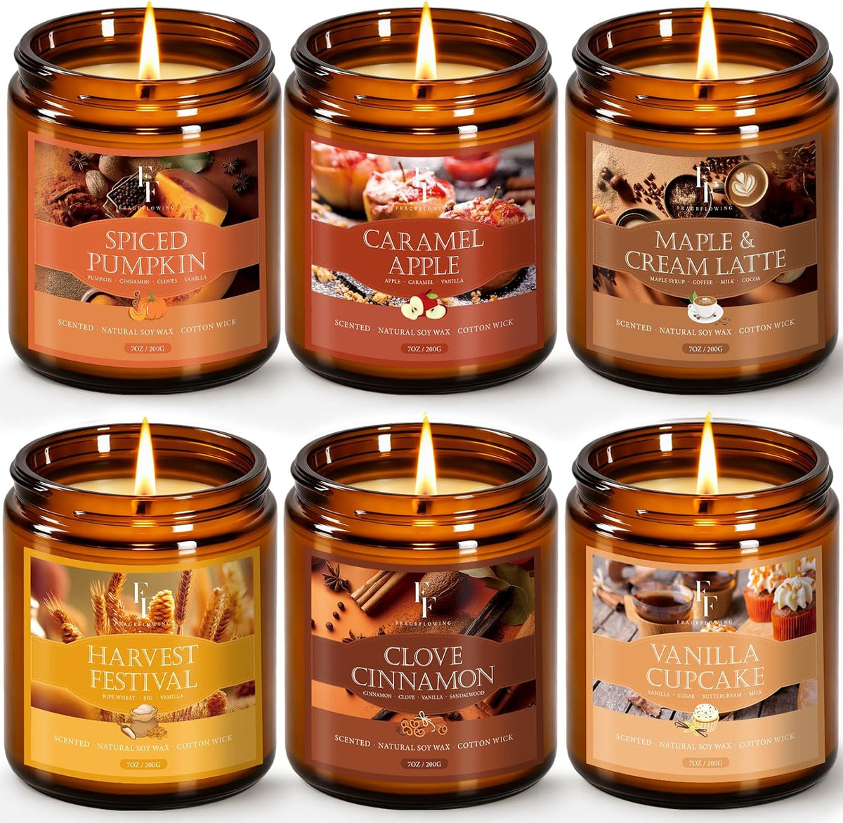 FF FRAGRFLOWING Autumn Candle, 6-Pack Soy Wax Scented Candles