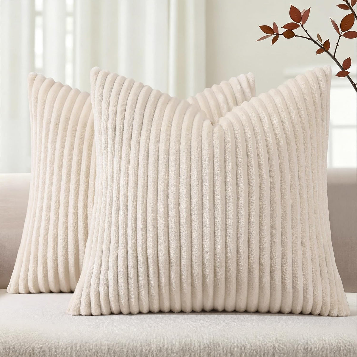 Simmore Fall Soft Cream White Flannel Throw Pillow Covers 24X24 Set of 2