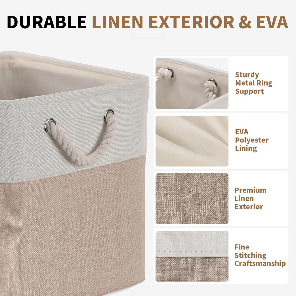 28 x 28 x 28 cm Cube Storage Boxes, 4 Pack Large Collapsible Fabric Storage Bin with Ropes, Foldable Storage Cubes for Home, Office,Closet, Clothes, Toys Organizer (White & Grey)