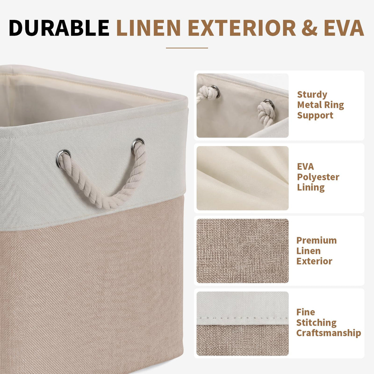 28 x 28 x 28 cm Cube Storage Boxes, 4 Pack Large Collapsible Fabric Storage Bin with Ropes, Foldable Storage Cubes for Home, Office,Closet, Clothes, Toys Organizer (White & Grey)