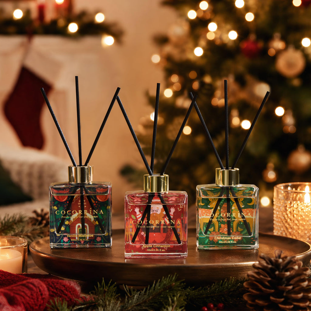COCORRÍNA Reed Diffuser - 3 Pack/ 90ml with 24 Sticks Reed Diffuser for for House Bedroom Office Decor & Gifts Set (Cashmere Vanilla/Sandalwood Rose/Clean Linen)
