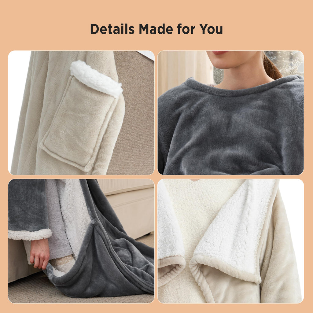Bedsure Fleece Wearable Heated Blanket - Electric Throw, 127 x 180 cm, Grey