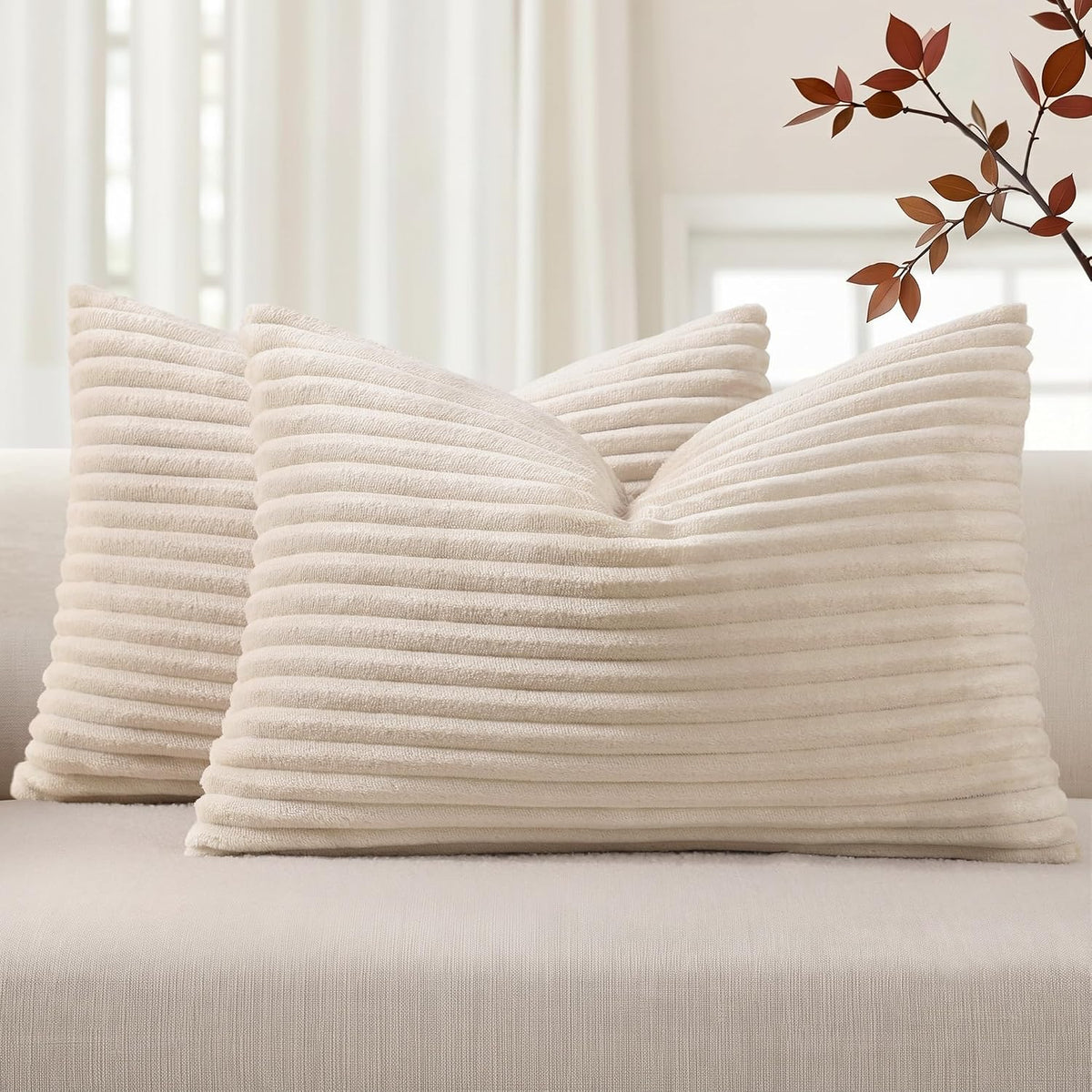 Simmore Fall Soft Cream White Flannel Throw Pillow Covers 24X24 Set of 2