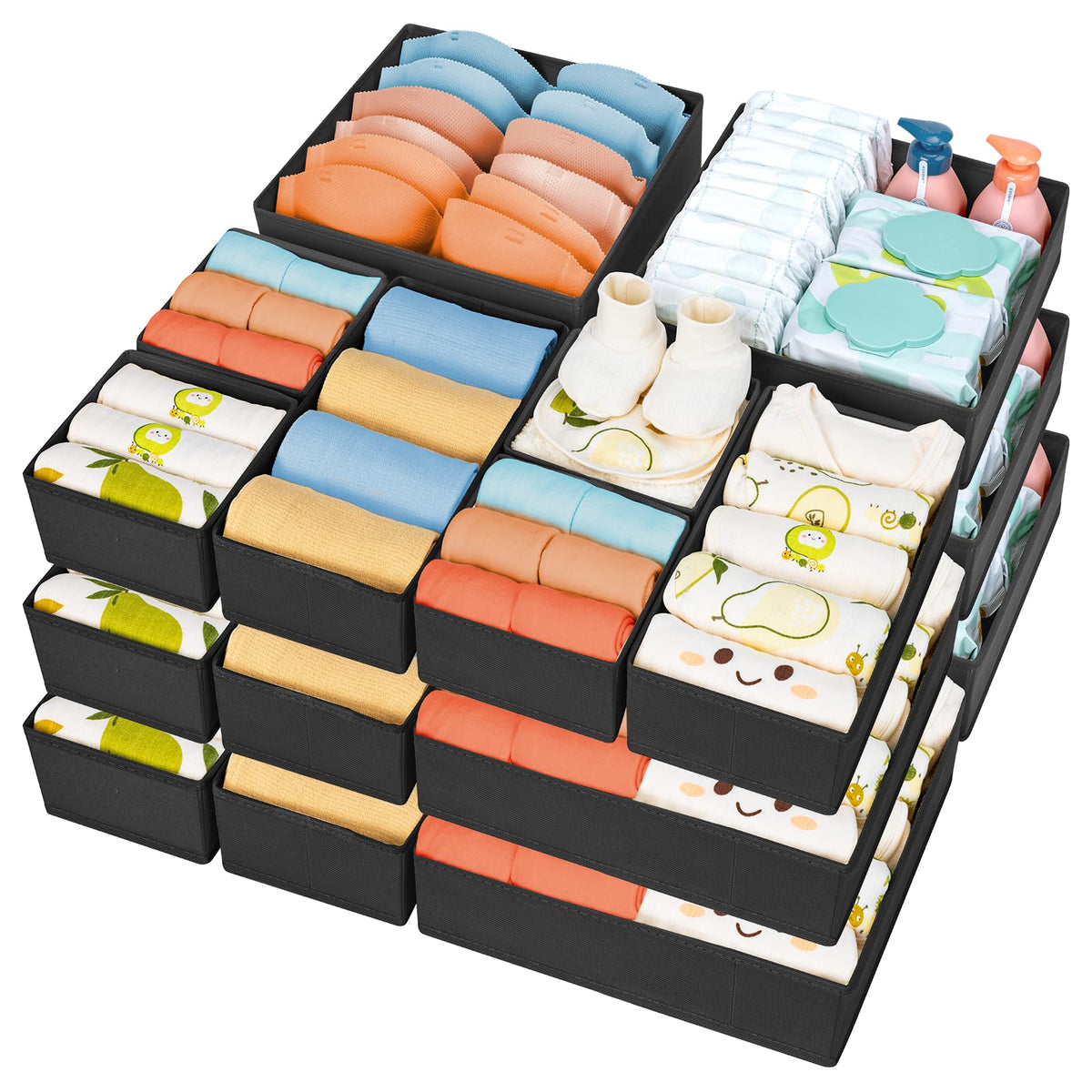 DIMJ 12 Pack Drawer Organisers Foldable Storage Box Fabric Drawer Dividers Wardrobe Storage Organiser Storage Cubes for Bras, Socks, Underwear, Ties, Scarves, Cosmetics