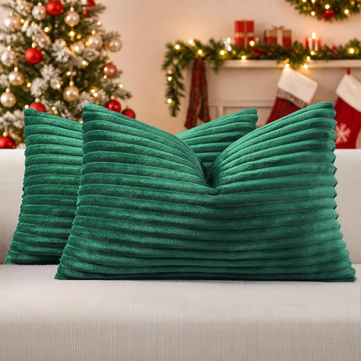 Simmore Fall Soft Cream White Flannel Throw Pillow Covers 24X24 Set of 2