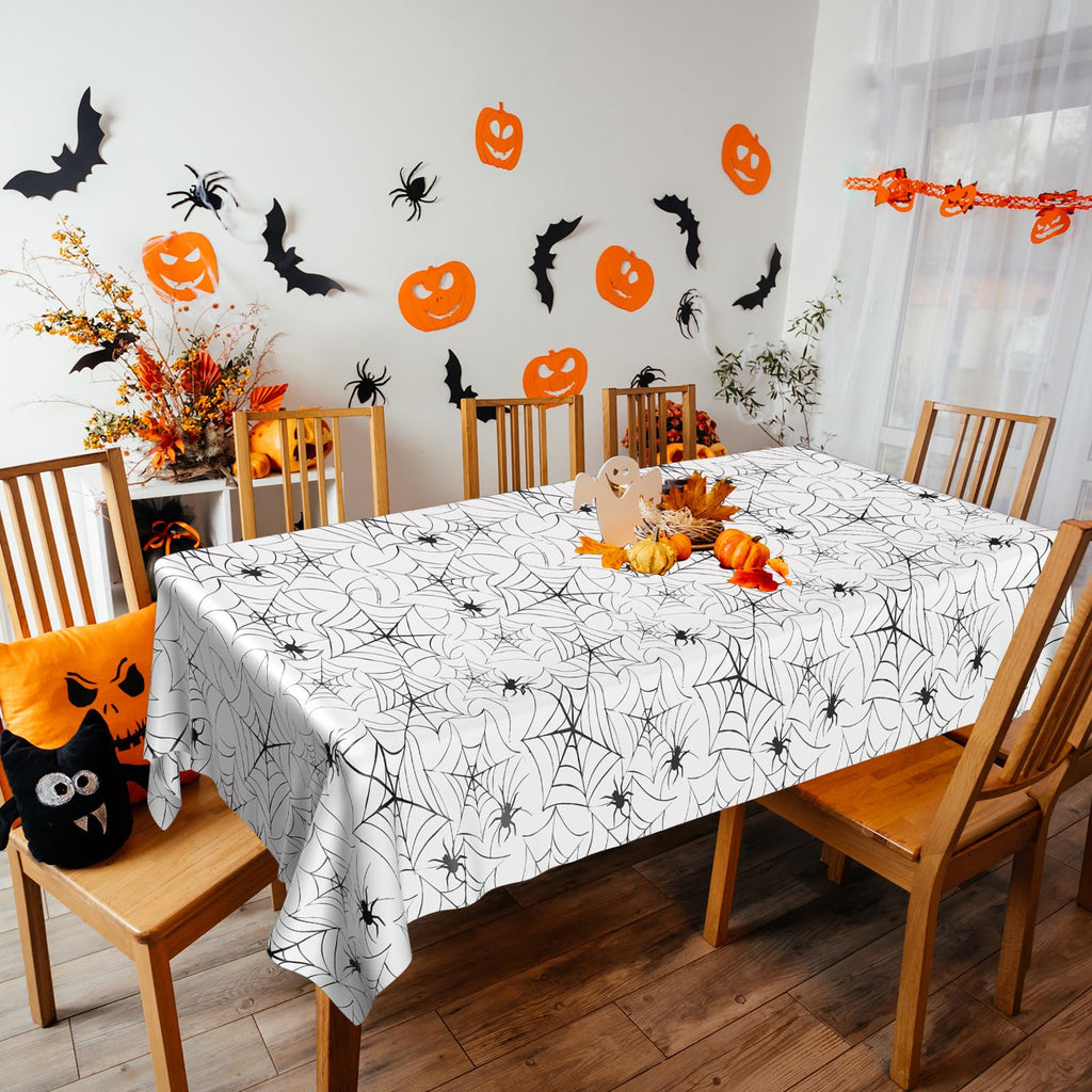 PLULON Halloween Tablecloth 137x 274cm Pumpkin Bat Skeleton Skull Plastic Table Cloth Happy Halloween Table Cover for Holiday Dinner Table Decorations Halloween Party Supplies