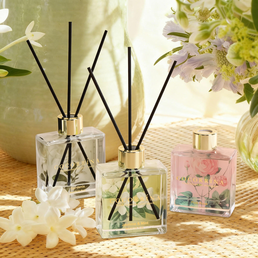 COCORRÍNA Reed Diffuser - 3 Pack/ 90ml with 24 Sticks Reed Diffuser for for House Bedroom Office Decor & Gifts Set (Cashmere Vanilla/Sandalwood Rose/Clean Linen)
