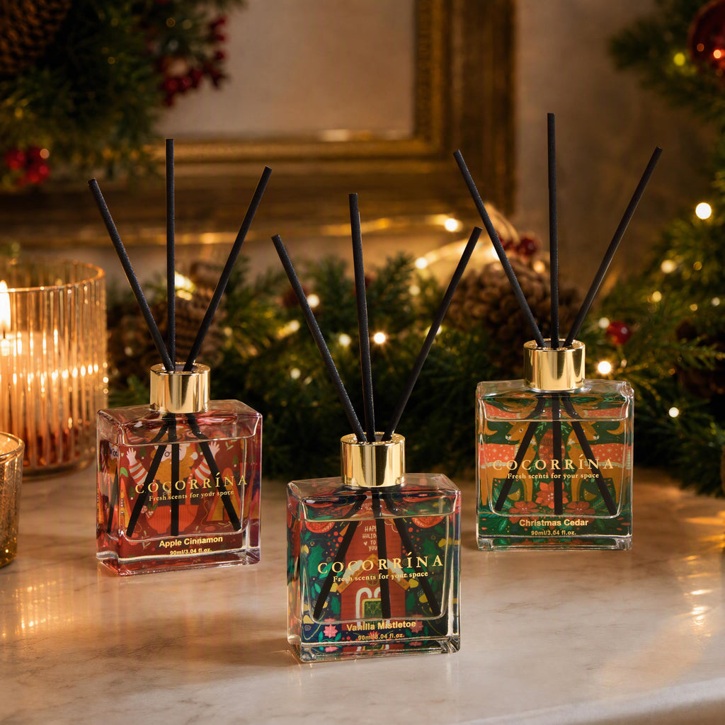 COCORRÍNA Reed Diffuser - 3 Pack/ 90ml with 24 Sticks Reed Diffuser for for House Bedroom Office Decor & Gifts Set (Cashmere Vanilla/Sandalwood Rose/Clean Linen)