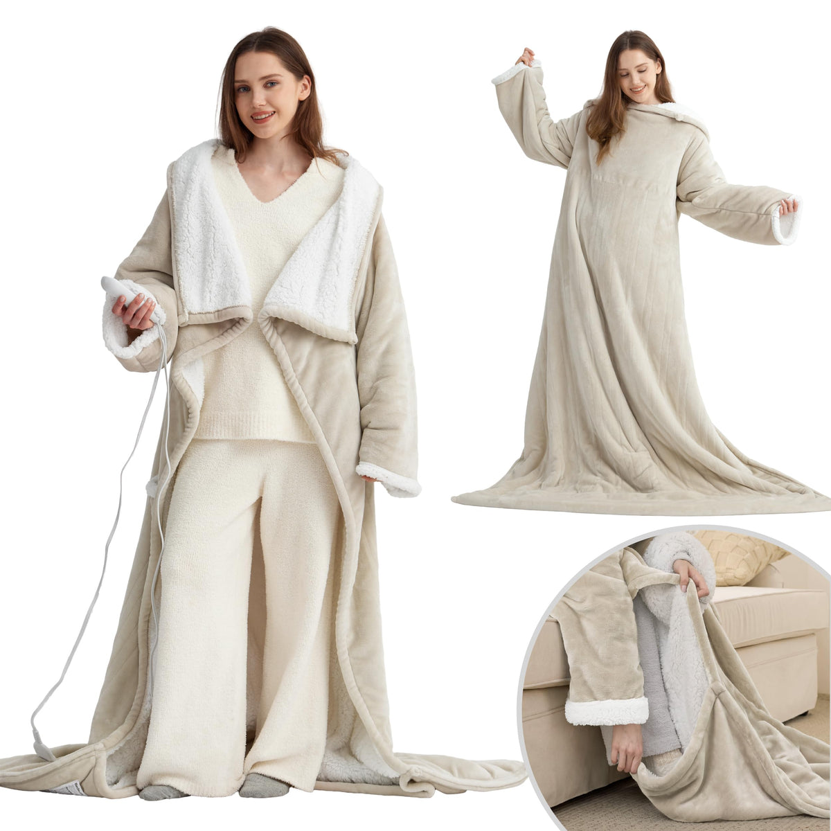 Bedsure Fleece Wearable Heated Blanket - Electric Throw, 127 x 180 cm, Grey