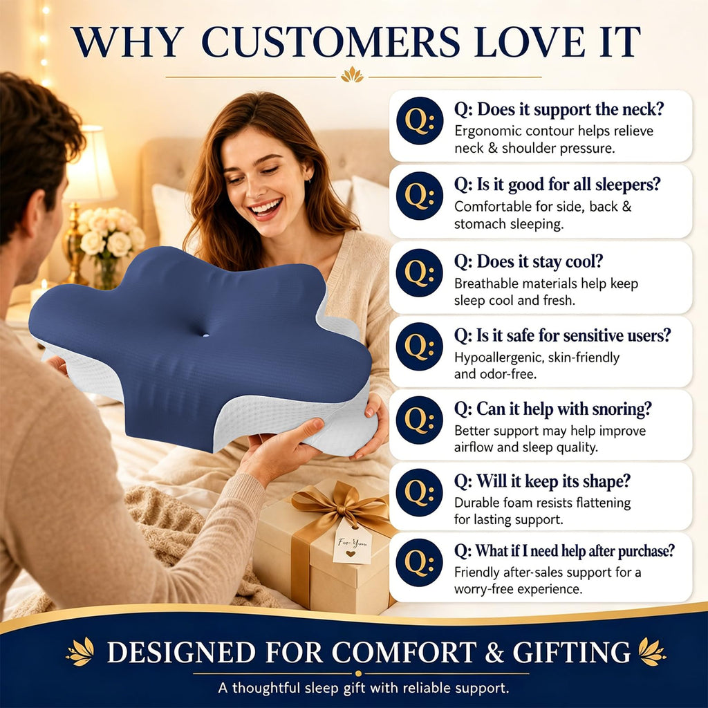 Hydomi Orthopaedic Cervical Pillow for Neck and Shoulder Pain Relief, Memory Foam Neck Support Pillow for Side, Back &Stomach Sleepers, Ergonomic Contour Bed Pillow with Armrest Design, Washable Cover